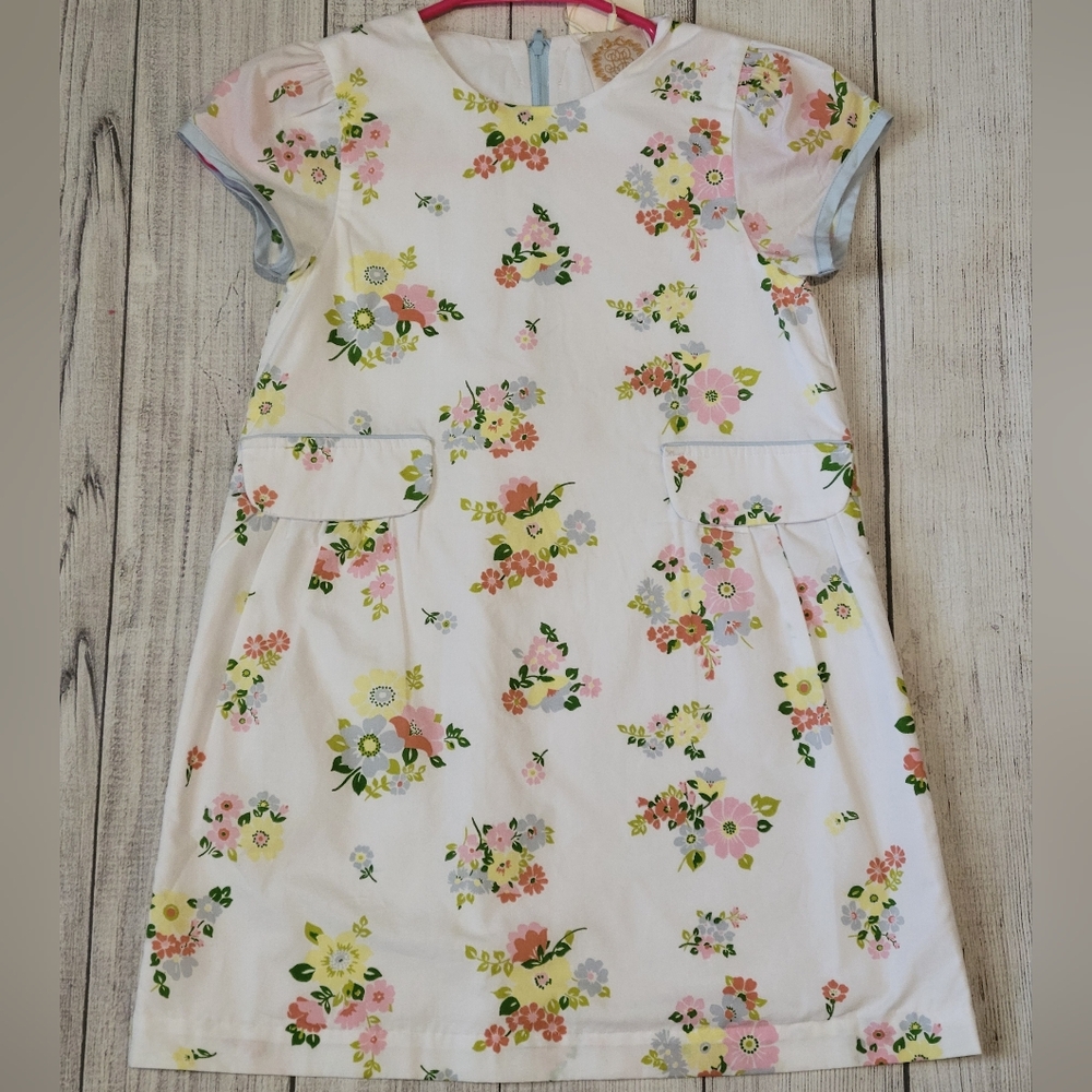 Floral Kids Dress - White with Multicolor Accents